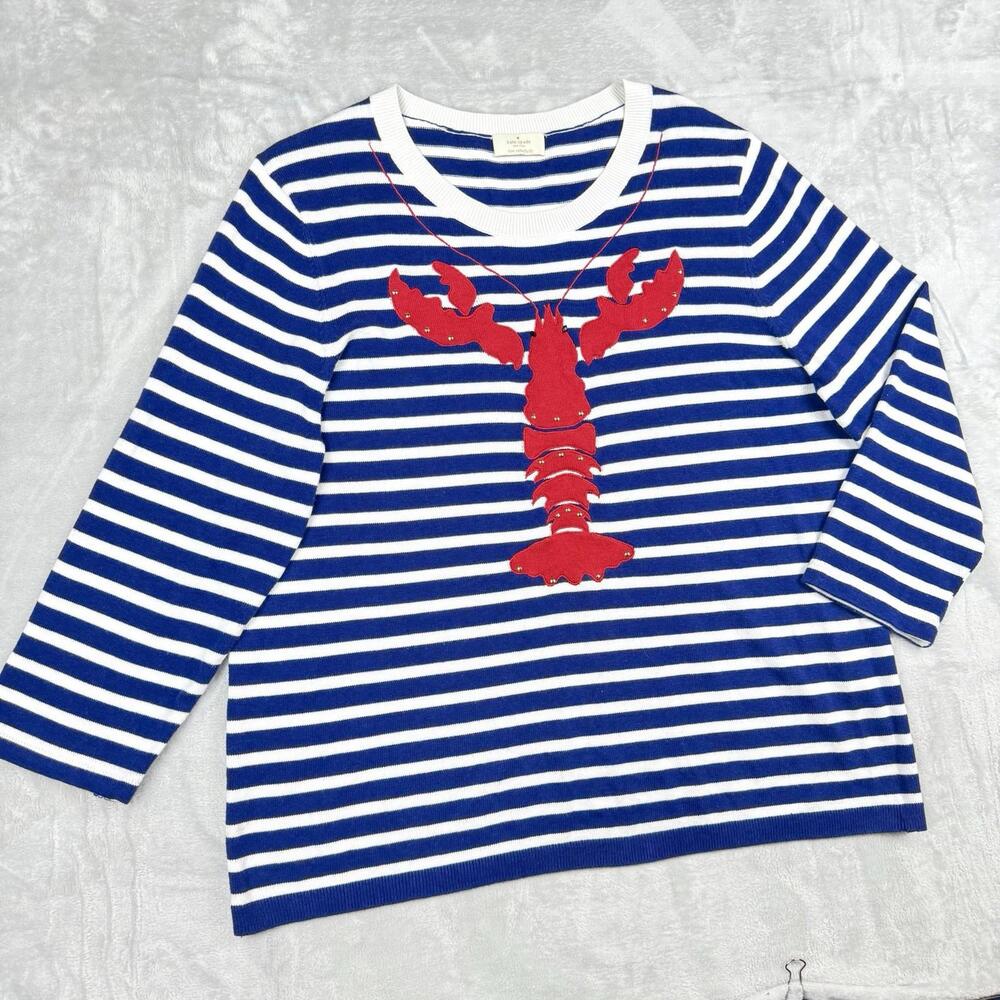 Kate Spade Blue and White Striped Sweater with Red Lobster